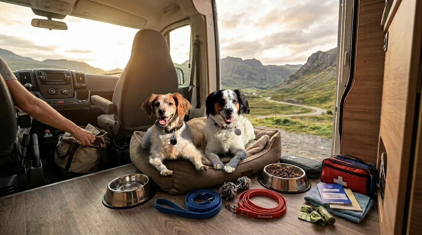 Fiete und Greta auf der Sitzbank im Wohnmobil